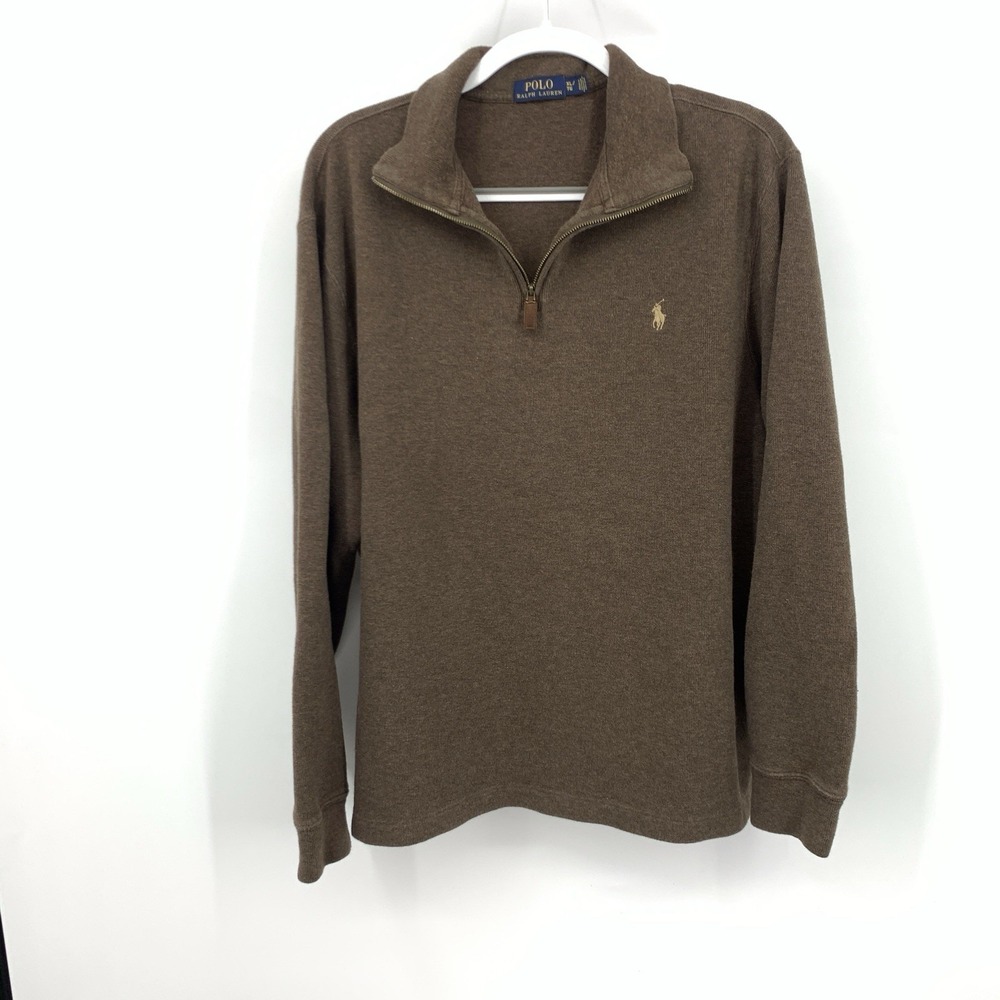 POLO Ralph Lauren Men Size XL Sweater Brown Cotton Knit 1/4 Zip Pullover Top